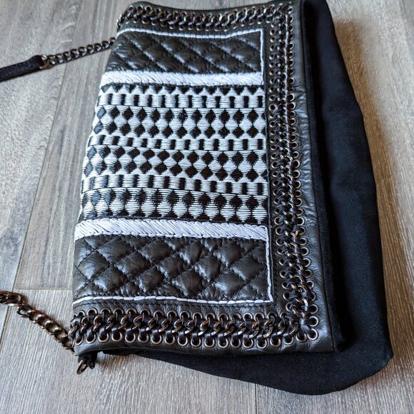 Zara Black Suede Leather Handbag Clutch Embellished Metal Like New Purse - Picture 3 of 9